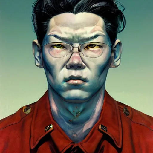 Image similar to prompt : soviet doomer portrait soft light painted by james jean and katsuhiro otomo and erik jones, inspired by akira anime, smooth face feature, intricate oil painting, high detail illustration, sharp high detail, manga and anime 1 9 9 9