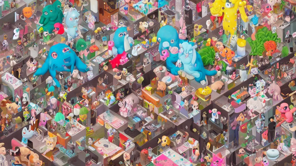 Prompt: many animals and monsters in a video game by Hikari Shimoda illustration 3D render