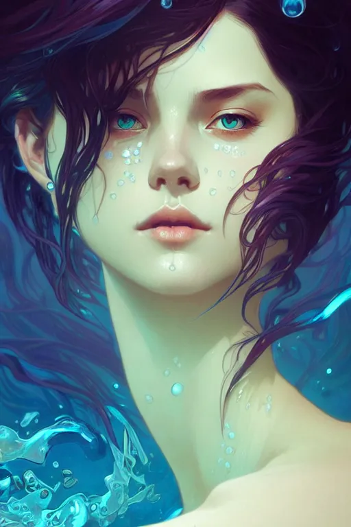 Image similar to a very beautiful water elemental girl, fantasy, portrait, sharp focus, intricate, elegant, digital painting, artstation, matte, highly detailed, concept art, illustration, ambient lighting, art by ilya kuvshinov, artgerm, Alphonse mucha, and Greg Rutkowski