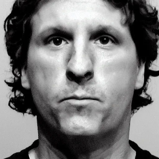 Image similar to black and white, mugshot, tucker carlson, crying like a baby