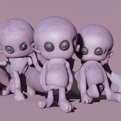 Image similar to purple clay homunculi staring at the camera, cute, octane render