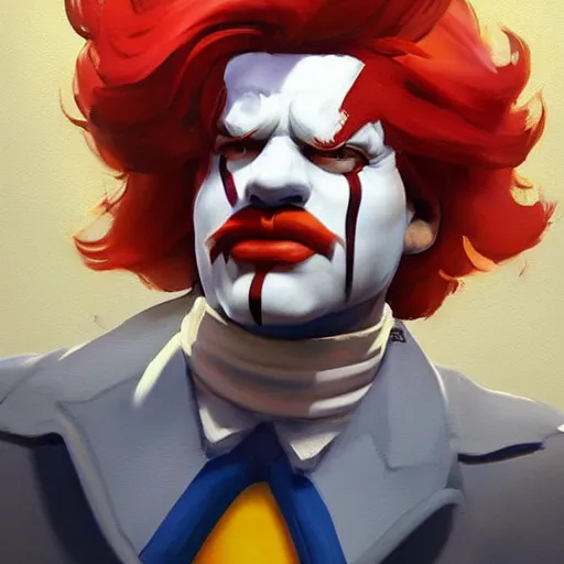 Image similar to greg manchess portrait painting of ronald mcdonald as overwatch character, medium shot, asymmetrical, profile picture, organic painting, sunny day, matte painting, bold shapes, hard edges, street art, trending on artstation, by huang guangjian and gil elvgren and sachin teng