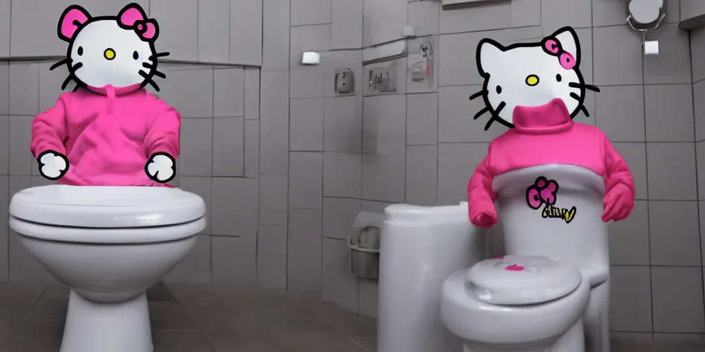 Image similar to picture of emmanuel macron dressed in a hello kitty kigurumi on a toilet, photorealistic, higly detailed, 8 k