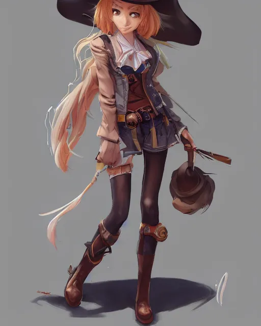Image similar to character concept art of an anime cowgirl | | cute - fine - face, pretty face, realistic shaded perfect face, fine details by stanley artgerm lau, wlop, rossdraws, james jean, andrei riabovitchev, marc simonetti, and sakimichan, tranding on artstation