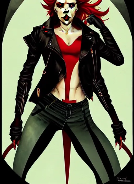 Image similar to rafael albuquerque comic art, art nouveau, peter mohrbacher, artgerm, pretty scarlett johansson vampire sharp vampire teeth open mouth, symmetrical eyes, black leather jacket, jeans, long blonde hair, full body