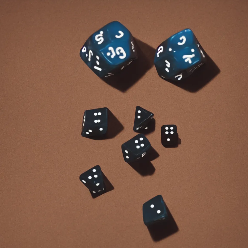 Image similar to a macro shot of a dice with little robot legs, studio lighting, dim shadow