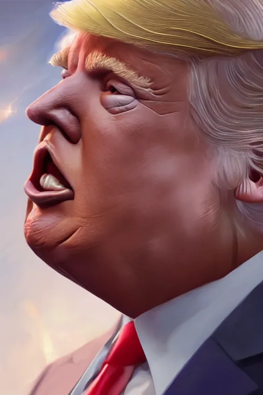 Prompt: donald trump as an angel, anatomy, bathed in light, highly detailed, photorealistic, artstation, smooth, sharp focus, illustration, unreal engine 5, 8 k, art by artgerm and greg rutkowski and edgar maxence