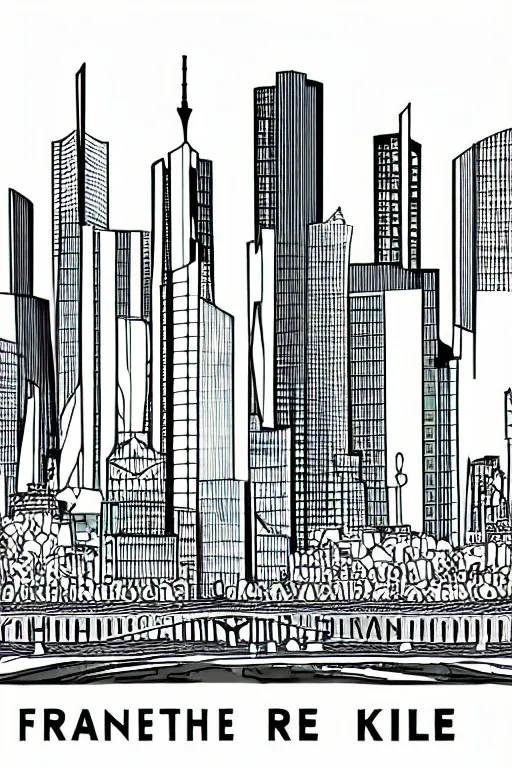 Prompt: frankfurt skyline, illustration, in the style of katinka reinke