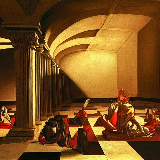 Prompt: a beautiful picture of the temple of illumination in a plain of delusions by caravaggio, trending on artstation