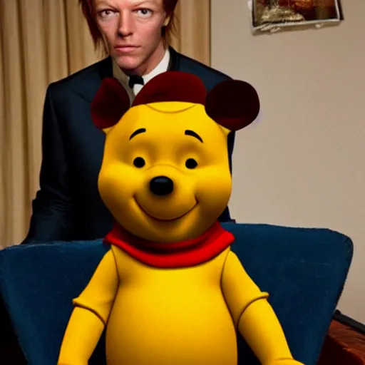 Prompt: winnie the pooh in a tuxedo as david bowie