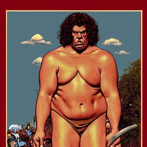 Prompt: andre the giant as a wizard, ultra detailed, style of norman rockwell, style of richard corben, 4 k, rule of thirds.