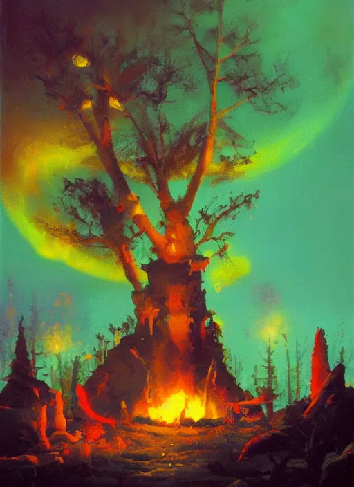 Prompt: camp fire by paul lehr,