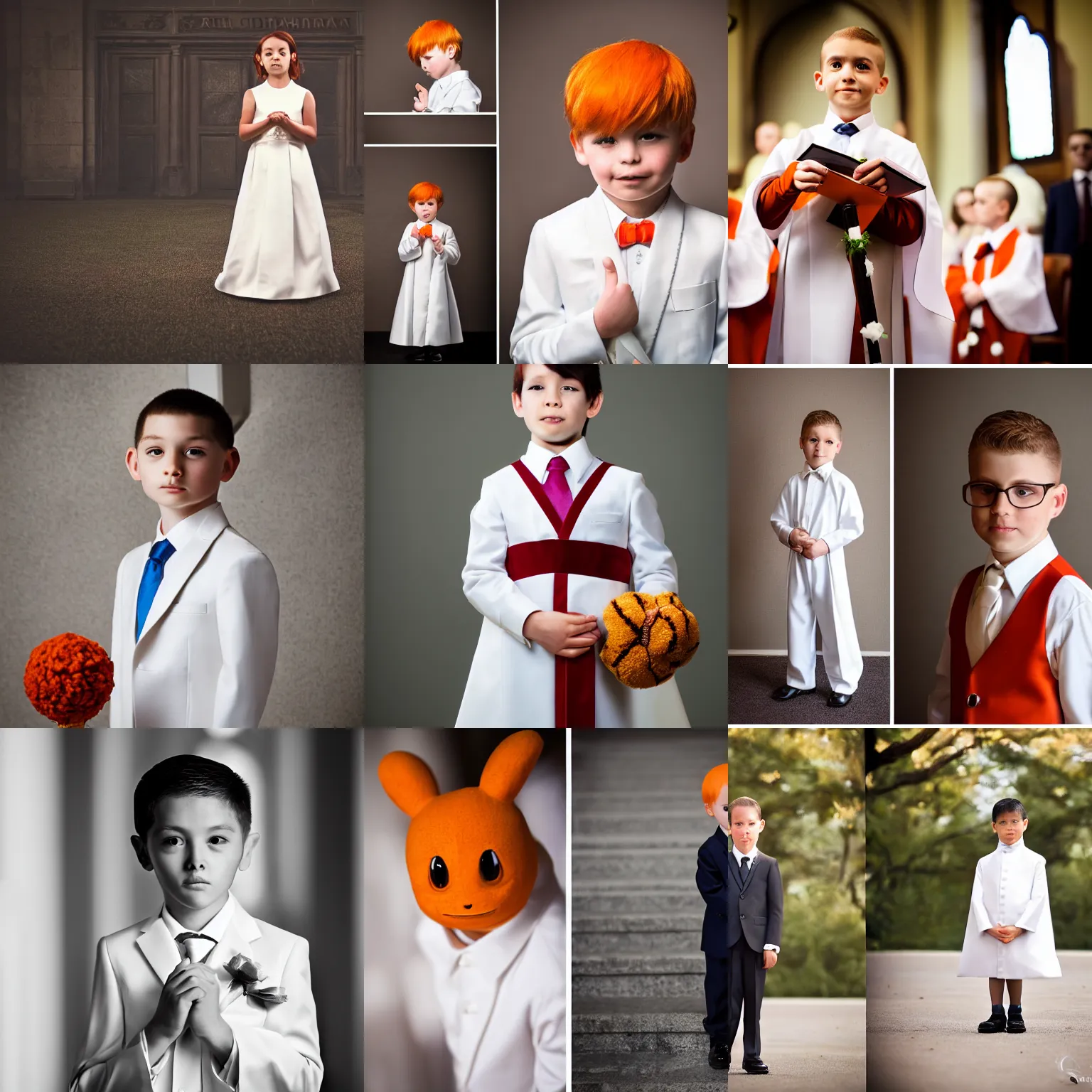 Prompt: charmander in his first communion, professional shoot, elegant, highly detailed, smooth, sharp focus