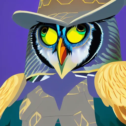 Prompt: detailed illustration of an owl dressed up as a jojo's bizzare adventure character, digital art, realism, 8 k, airbrush art