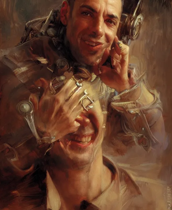 Image similar to portrait of eros ramazzotti, joyful, highly detailed painting by gaston bussiere, craig mullins, j. c. leyendecker 8 k,