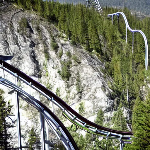 Prompt: a roller coaster that leads into a mountain