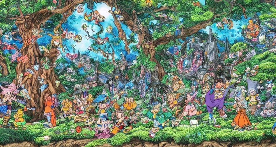 Prompt: Enchanted and magic forest, by Akira Toriyama