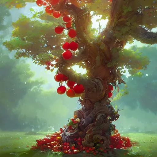 Image similar to tree made of fruits, by wlop, rossdraws, james jean, andrei riabovitchev, marc simonetti, yoshitaka amano, artstation, cgsociety