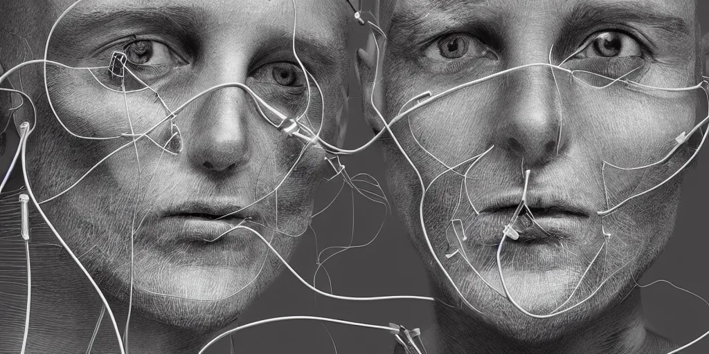 Image similar to x rays of a face transplant with a lot of wires , photorealistic,by Wlop,4k resolution