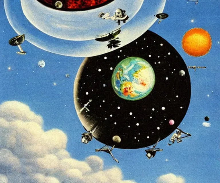 Prompt: a cute ufo abducting earth from space, surrealism