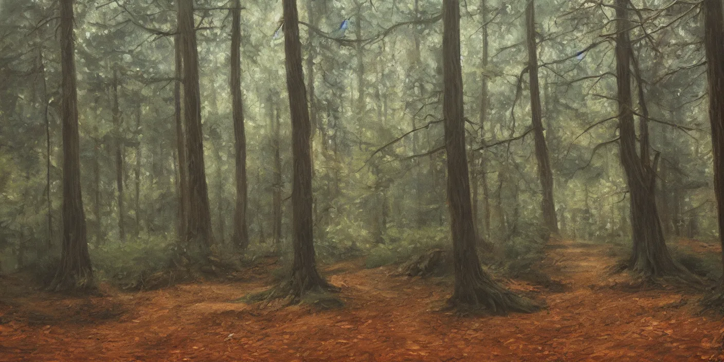 Image similar to woods, cinematic lighting, detailed oil painting, hyperrealistic, 8k