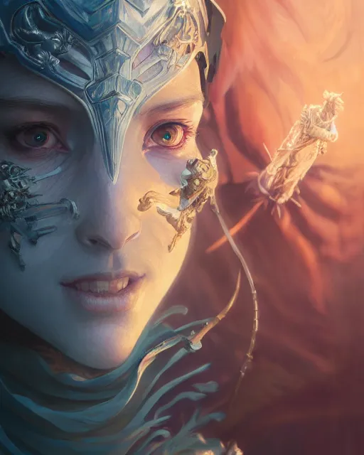 Image similar to highly detailed vfx portrait of a fantasy knight, stephen bliss, unreal engine, greg rutkowski, loish, rhads, beeple, makoto shinkai and lois van baarle, ilya kuvshinov, rossdraws, tom bagshaw, alphonse mucha, global illumination, detailed and intricate environment