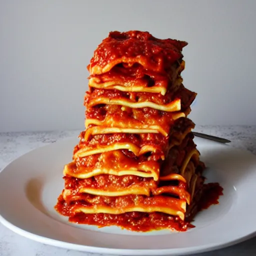 Prompt: a tower of lasagna to the sky