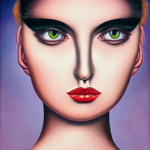 Image similar to a painting of a woman, an ultrafine detailed painting by rafal olbinski, behance contest winner, pop surrealism, detailed painting, airbrush art