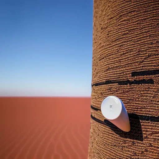 Image similar to miniature camoflaged rugged weather station sensor antenna for monitoring the australian desert, XF IQ4, 150MP, 50mm, F1.4, ISO 200, 1/160s, dawn