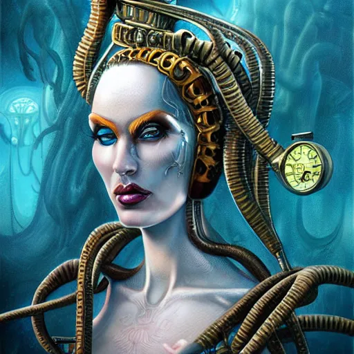 Image similar to underwater naga steampunk giger portrait, Pixar style, by Tristan Eaton Stanley Artgerm and Tom Bagshaw.