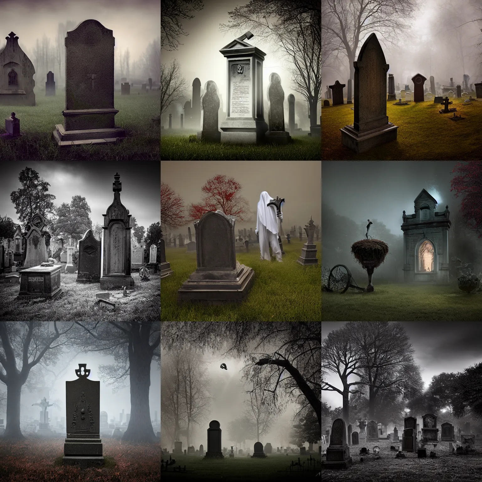 Prompt: a strange ghost in a graveyard by mike campau