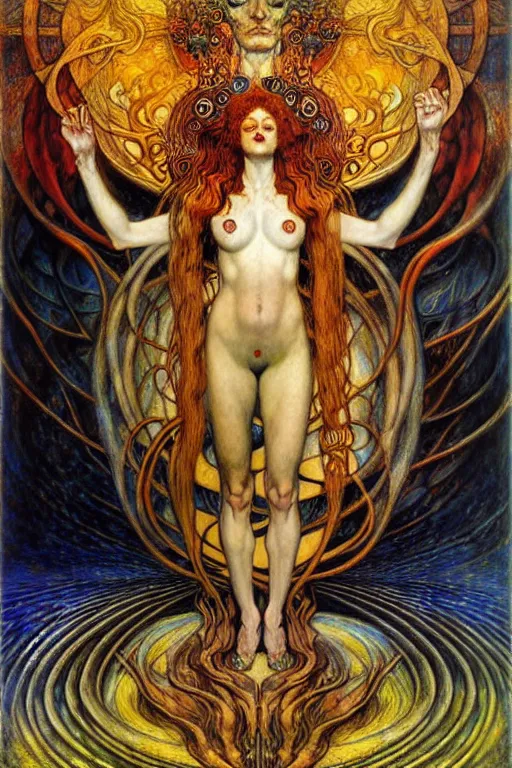 Image similar to Divine Chaos Engine by Karol Bak, Jean Delville, William Blake, Gustav Klimt, and Vincent Van Gogh, symbolist, visionary