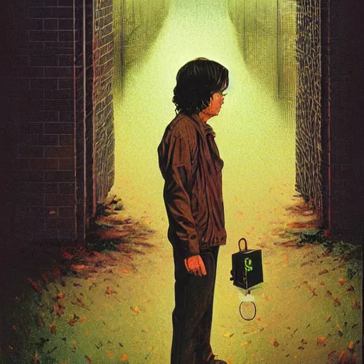 Prompt: stephen king book cover illustration by michael whelan