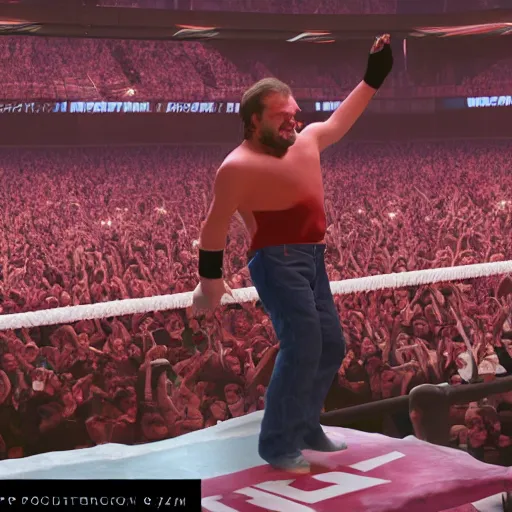 Prompt: Slavoj Zizek versus Jordan Petersonat wrestlemania, trending on artstation, cgsociety, octane render, unreal engine, bokeh