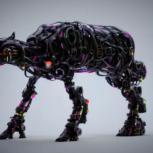 Image similar to cyberpunk style robotic cow, high detail, digital art, concept art, octane render, unreal render 4 k