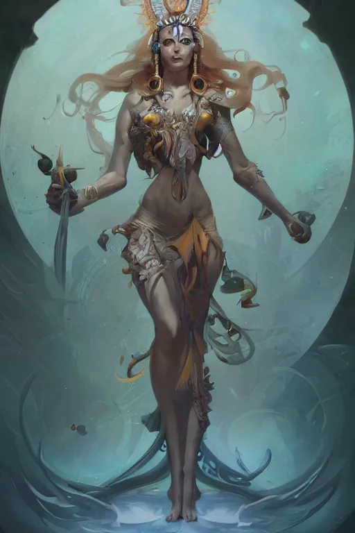 Image similar to beautiful mysterious goddess of time, character concept art, DeviantArt Artstation, by Brom and Peter Mohrbacher