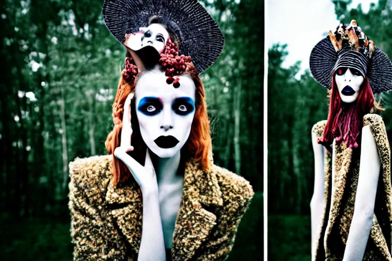 Image similar to fashion editorial photography in a world inspired by tim burton