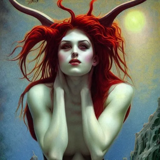 Image similar to an amazing masterpiece of art by gerald brom 🐐 🔥 manic pixie dream girl