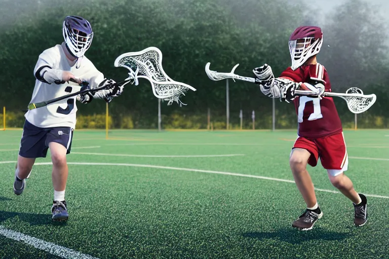 Image similar to lacrosse player, soccer field, cascade helmet, realistic, running, very detailed, 8k, high resolution, ultra realistic, no grain, symmetry, normal proportions, sports illustrated style, Cascade XRS Custom Lacrosse Helmet, brine lacrosse stick, Brine Lacrosse King V Gloves, normal feet, Nike Alpha Huarache 7 Elite, STX Surgeon 700 Lacrosse Arm Guards