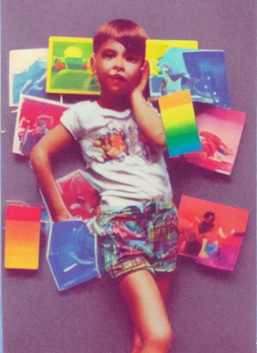 Image similar to colorful chromatic abberation, 9 0 s toy commercial, photo from the 7 0 s, polaroid photo,