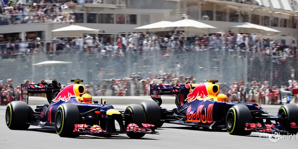 Image similar to an red bull formula one on the monaco grand prix, photography, high detailed