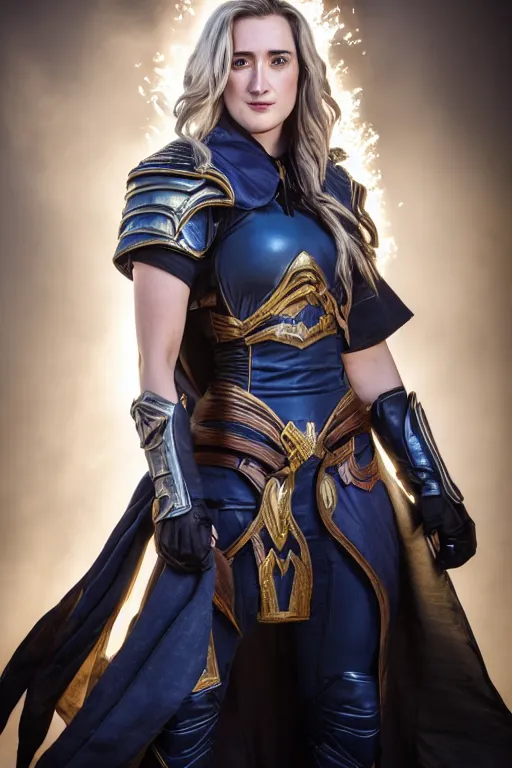 Image similar to Ashley Johnson as Jaina Proudmoore, promo shoot, studio lighting