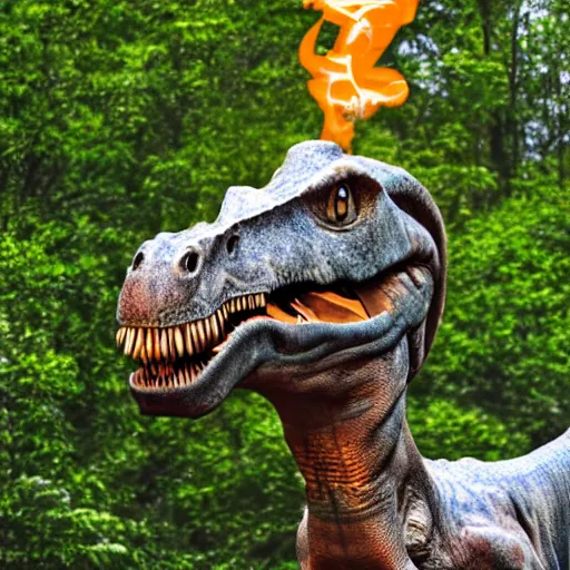 Image similar to a realistic photo of a dinosaur standing on two legs smoking a cigarette in their mouth hdr professional shot, full body