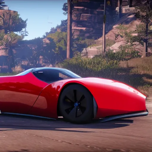 Image similar to futuristic sleek sports car in red dead redemption 2