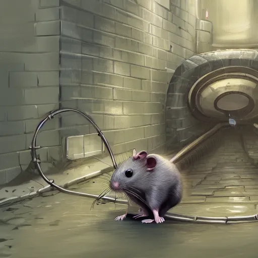 Image similar to a rat explores the sewers, artstation