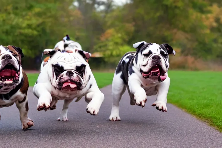 Image similar to bulldogs that are running towards the camera