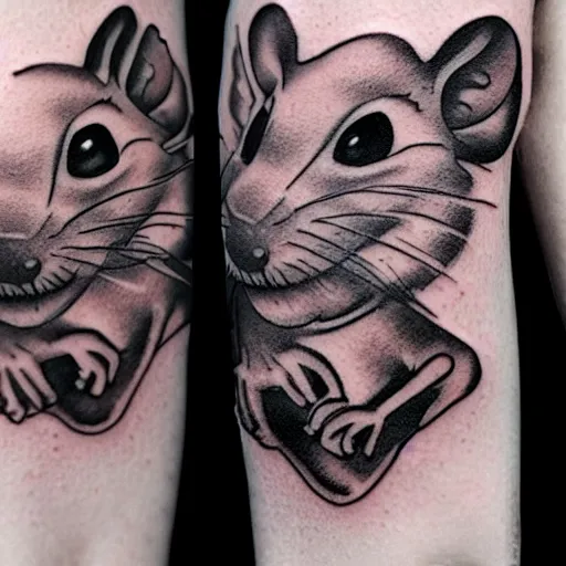 Prompt: tattoo of 🐭 🫀 red and gray ink detailed, hyperrealistic trending on artstation