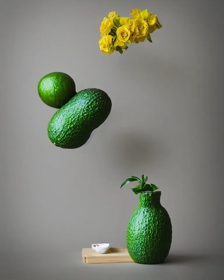 Image similar to “a modern decorated avocado vase. Professional photography.”