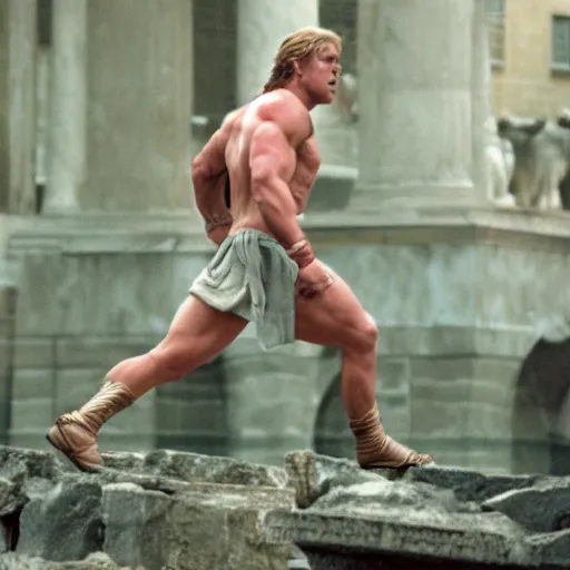 Image similar to photo of brock lesner as Achilles in the movie Troy cinestill, 800t, 35mm, full-HD