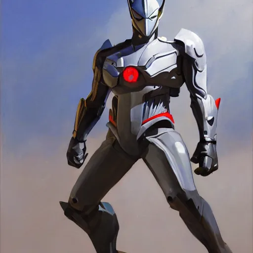 Image similar to greg manchess portrait painting of armored spiderman ultraman grey fox from metal gear cyborg japanese - american hybrid as overwatch character, medium shot, asymmetrical, profile picture, organic painting, sunny day, matte painting, bold shapes, hard edges, street art, trending on artstation, by huang guangjian and ail elvgren and sachin teng